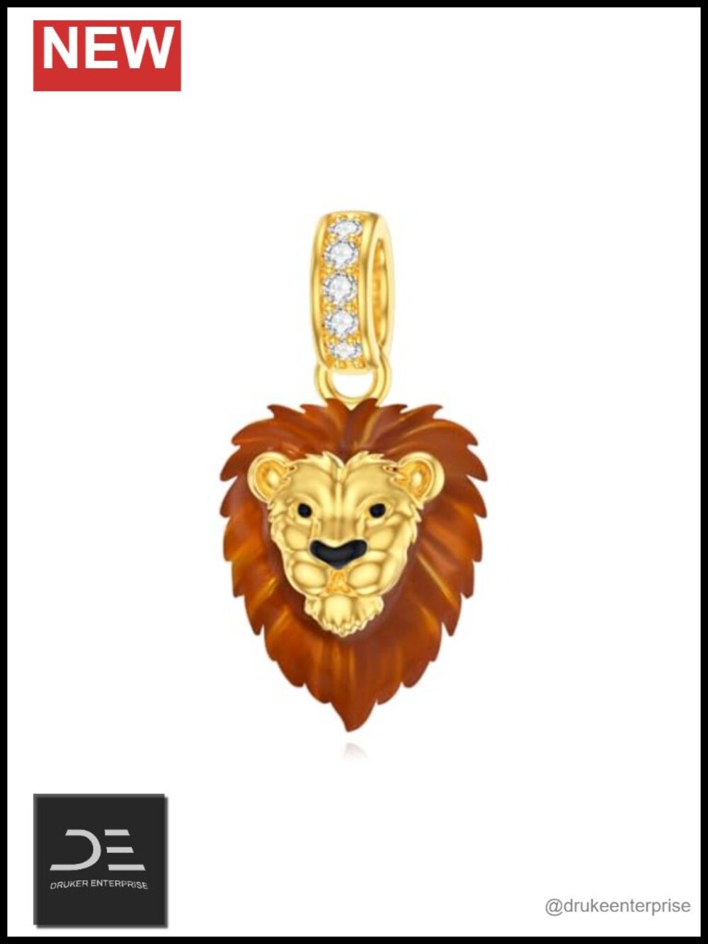925 Sterling Silver Gold Plated Lion Head Charm for European Bracelet